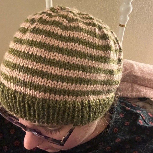 Hand Knit Striped Beanie - Picture 2 of 2